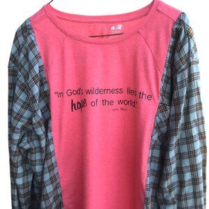 Reworked Flannel Shirt, Plus Size: Upcycled Oversized Inspirational Graphic Tee